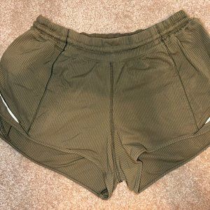 **RARE** LuLuLemon Olive Green Striped Hotty Hot 2.5" Short